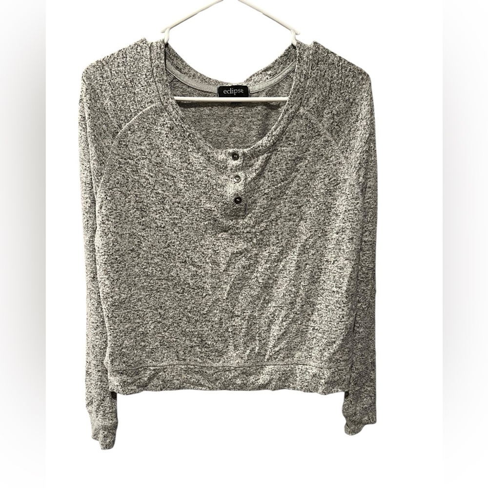 Eclipse Gray Button Front Henley Long Sleeve Top XS